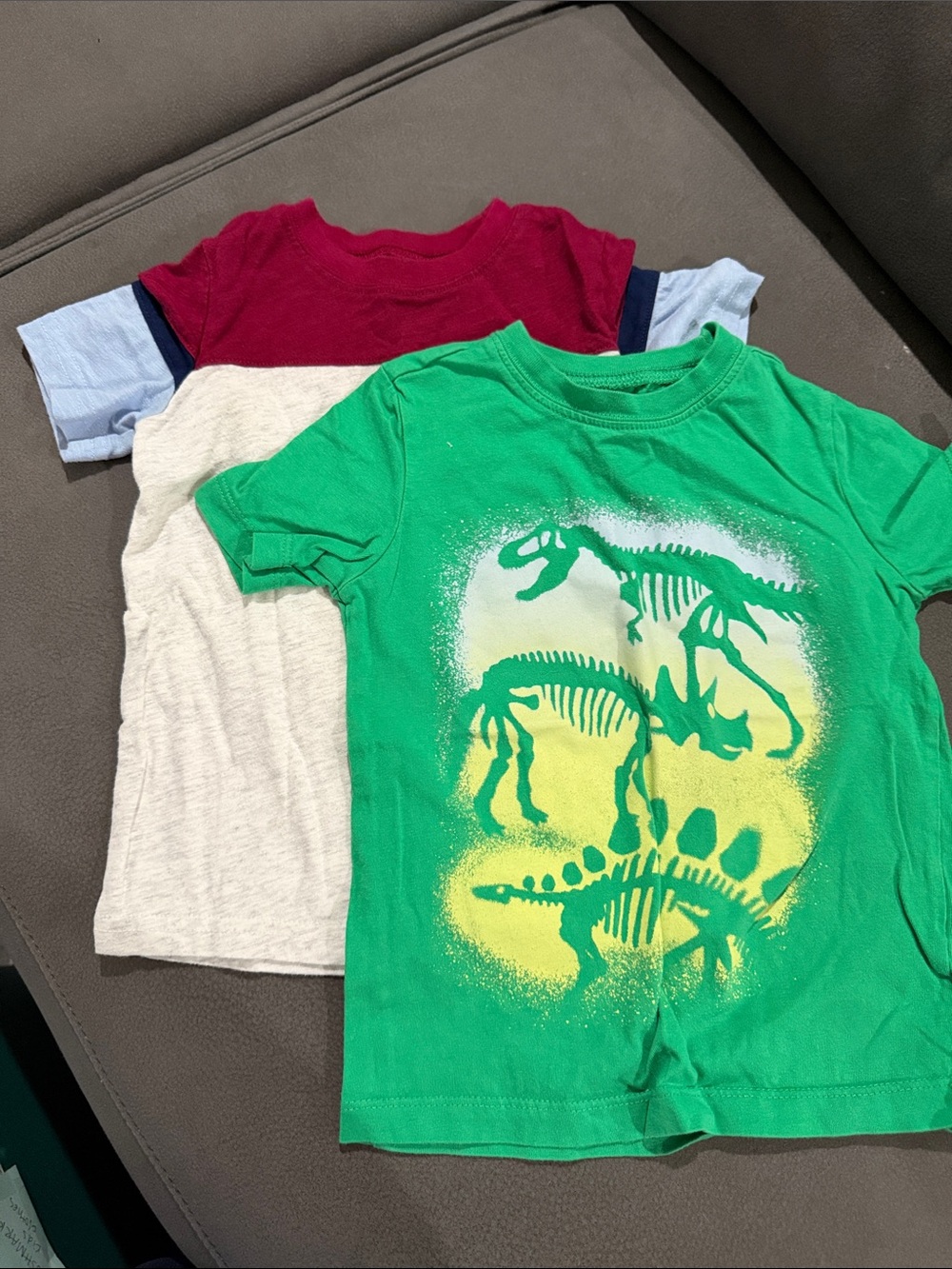 2 TEES- Carters Green Dinosaur Graphic Tee with Yellow Print